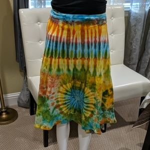 Colorful tie dye mid length wrap skirt